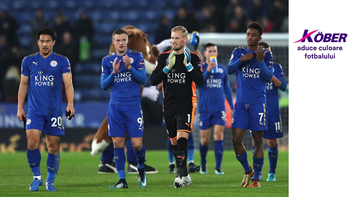 Jamie Vardy of Leicester City, Kasper Schmeichel of Leicester City and Demarai Gray of Leicester City show appreciation to the fans after the Premier League match between Leicester City and Burnley