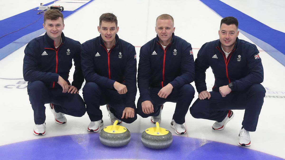Bruce Mouat, Grant Hardie, Bobby Lammie and Hammy McMillan of Great Britain poses for a photo to mark the official announcement of the curling team selected for Team GB for the Beijing 2022 Winter Olympic Games at on October 14, 2021 in Stirling, Scotlan