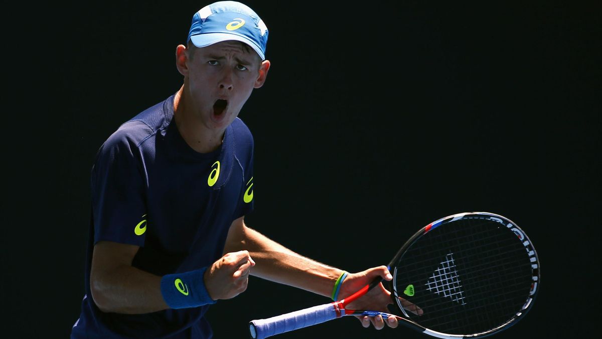 Australia's Alex De Minaur reacts during the Men's singles first round match against Austria's Gerald Melzer.
