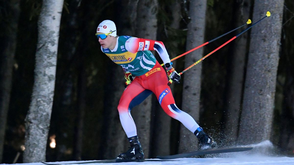 Norway's Simen Hegstad Kruger competes in the Mens 15km Freestyle event the FIS Cross-Country World Cup Ski Tour 2020, in Ostersund, Sweden, on February 15, 2020
