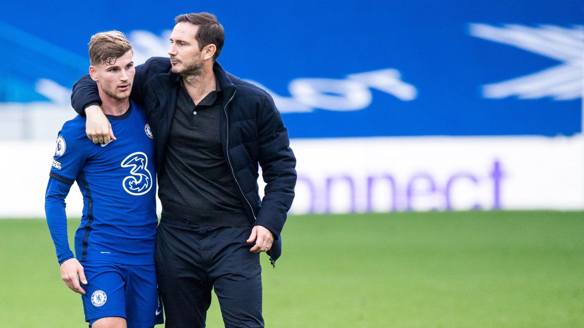 Timo Werner (r.) und Chelsea-Trainer Frank Lampard