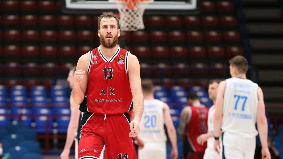 Sergio Rodriguez, #13 of AX Armani Exchange Milan during the 2020/2021 Turkish Airlines EuroLeague Regular Season Round 23 match between AX Armani Exchange Milan and Zenit St Petersburg at Mediolanum Forum on January 28, 2021 in Milan, Italy