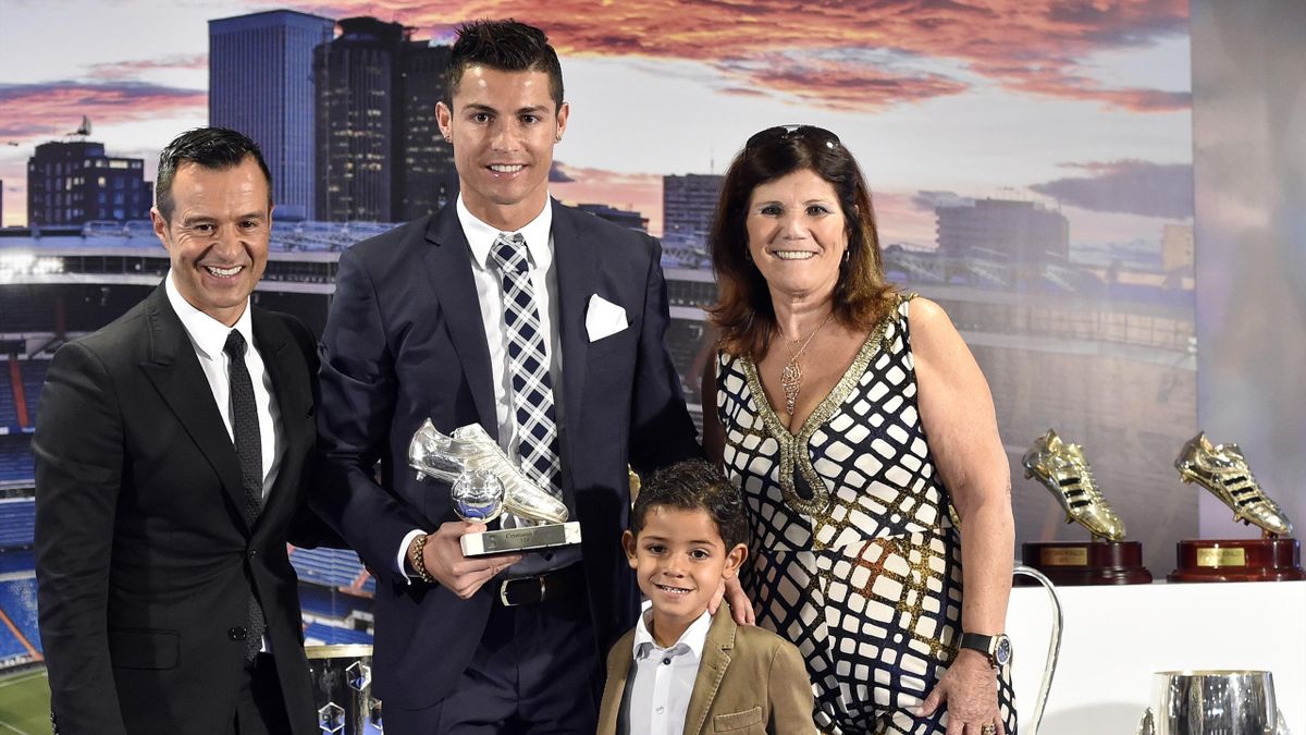Cristiano Ronaldo with his son, mother and agent Jorge Mendes