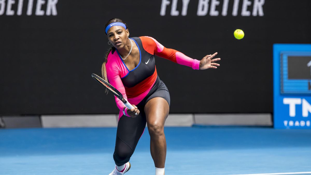 Serena Williams of the United States of America returns the ball during round 1 of the 2021 Australian Open on February 8 2020, at Melbourne Park