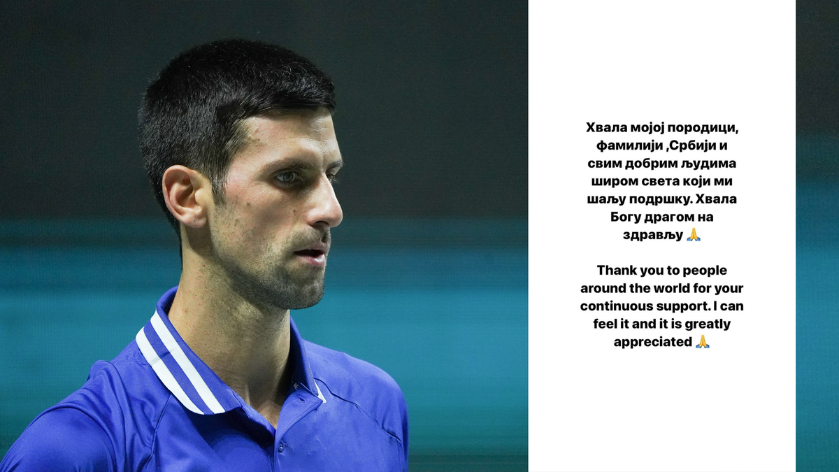 Djokovic rompe il silenzio: "Grazie per il vostro supporto"