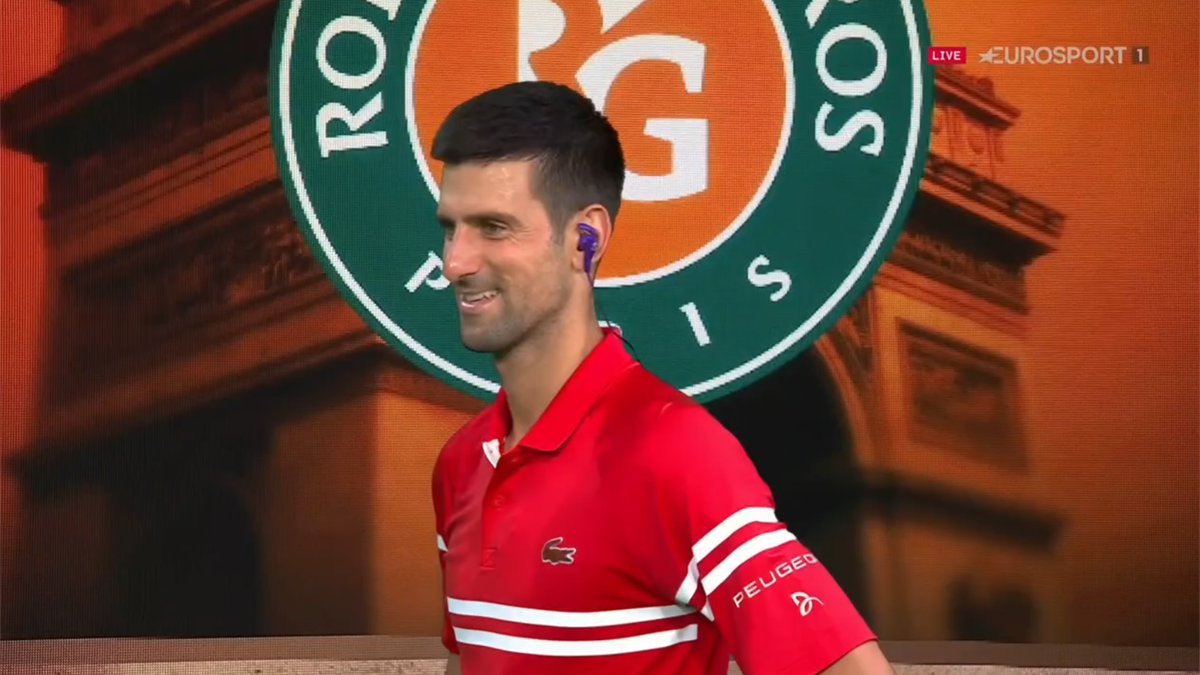 Novak Djokovic in the Eurosport Cube at Roland Garros