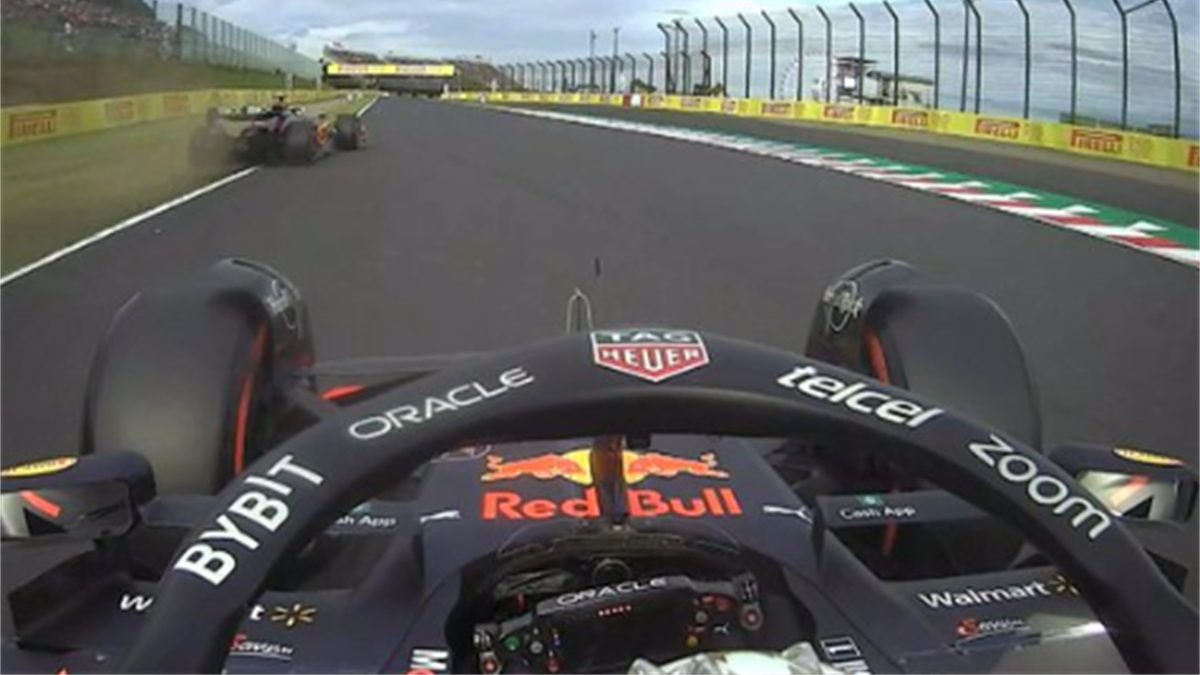Max Verstappen e Lando Norris rischiano il contatto durante un giro di lancio nel Q3 delle qualifiche del GP Giappone - Foto profilo Twitter ufficiale F1