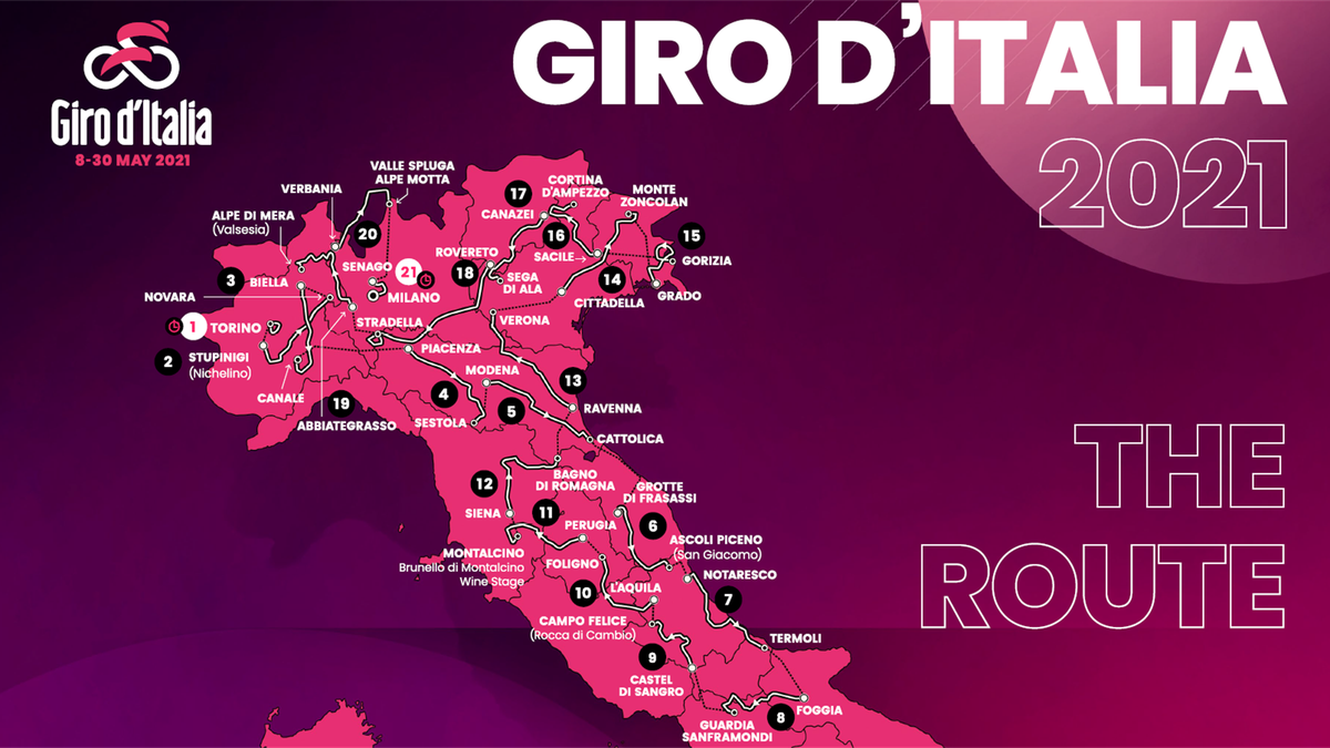 Mapa y perfiles de todas las etapas del Giro de Italia 2021