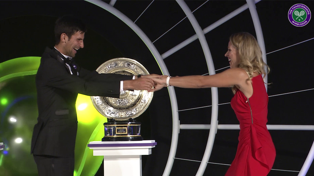 Djokovic and Kerber dance together at Wimbledon party