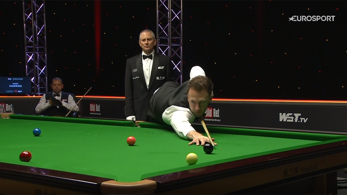 Judd Trump watches a wild fluke at the German Masters