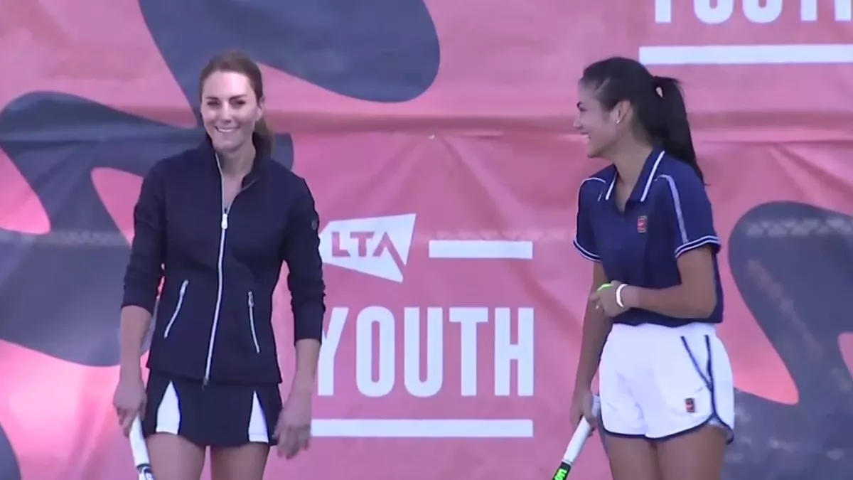 Kate Middleton shows off tennis skills as she plays with US Open champ Emma Raducanu
