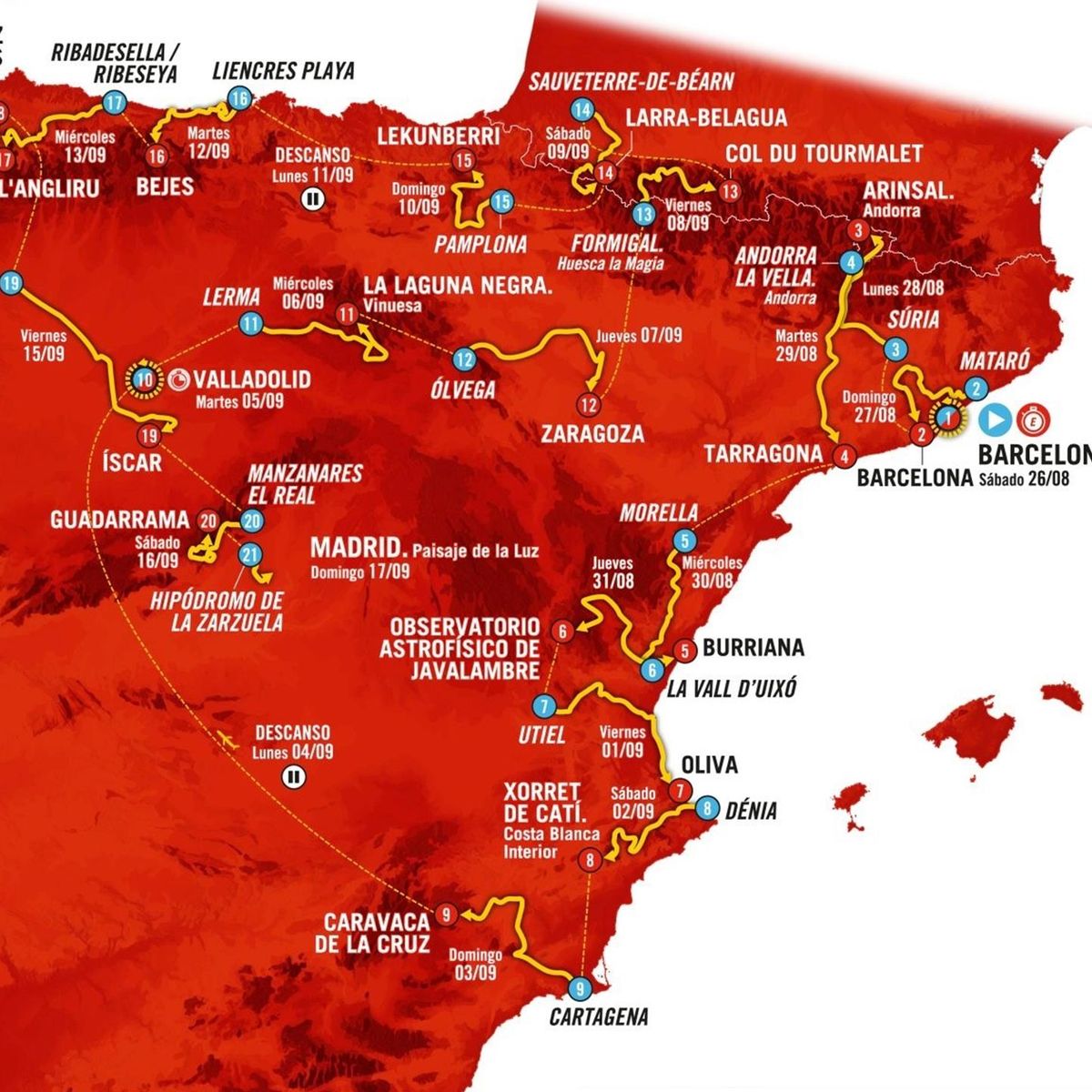 Vuelta 2023 So sieht die Strecke mit allen 21 Etappen aus - der Kurs von Barcelona nach Madrid im Video - Radsport Video