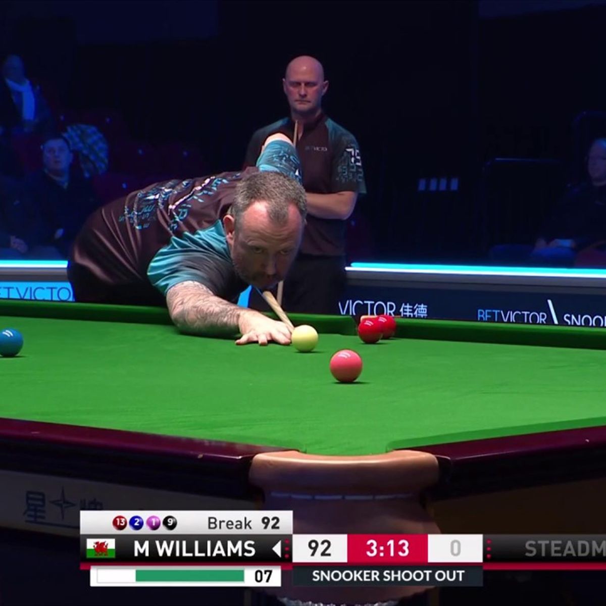 Mark Williams knocks off 98 for best break of the day at Snooker Shoot Out - Snooker video