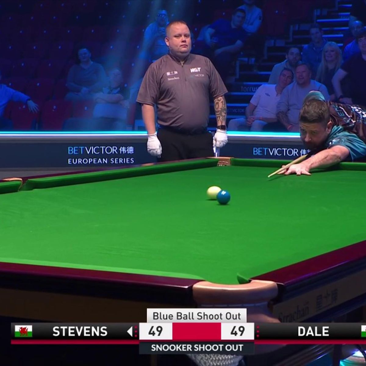 Most dramatic finish so far - Dominic Dale beats Matthew Stevens in Blue Ball Shoot Out - Snooker video