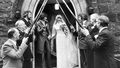 Alex Higgins celebrates getting married to Lynn in 1980.