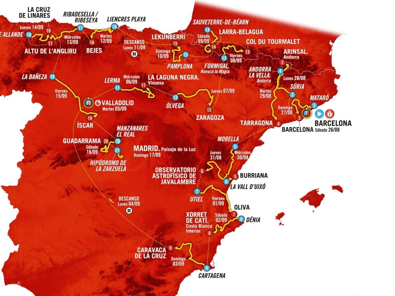 Vuelta 2023 So sieht die Strecke mit allen 21 Etappen aus - der Kurs von Barcelona nach Madrid im Video - Radsport Video