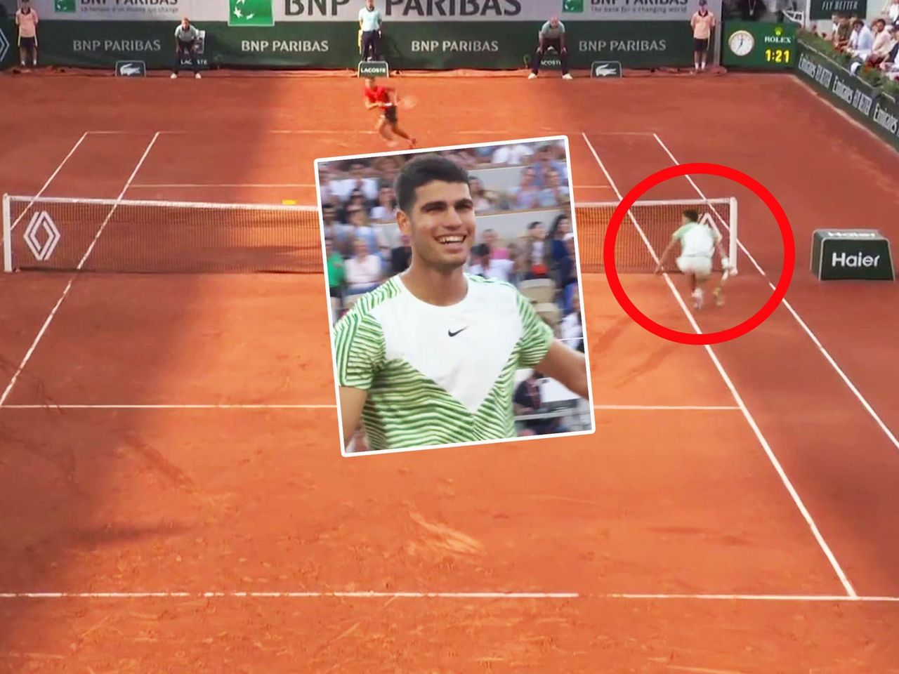 French Open 2023 Carlos Alcaraz produces laughably good winner as opponent left stunned - Tennis video