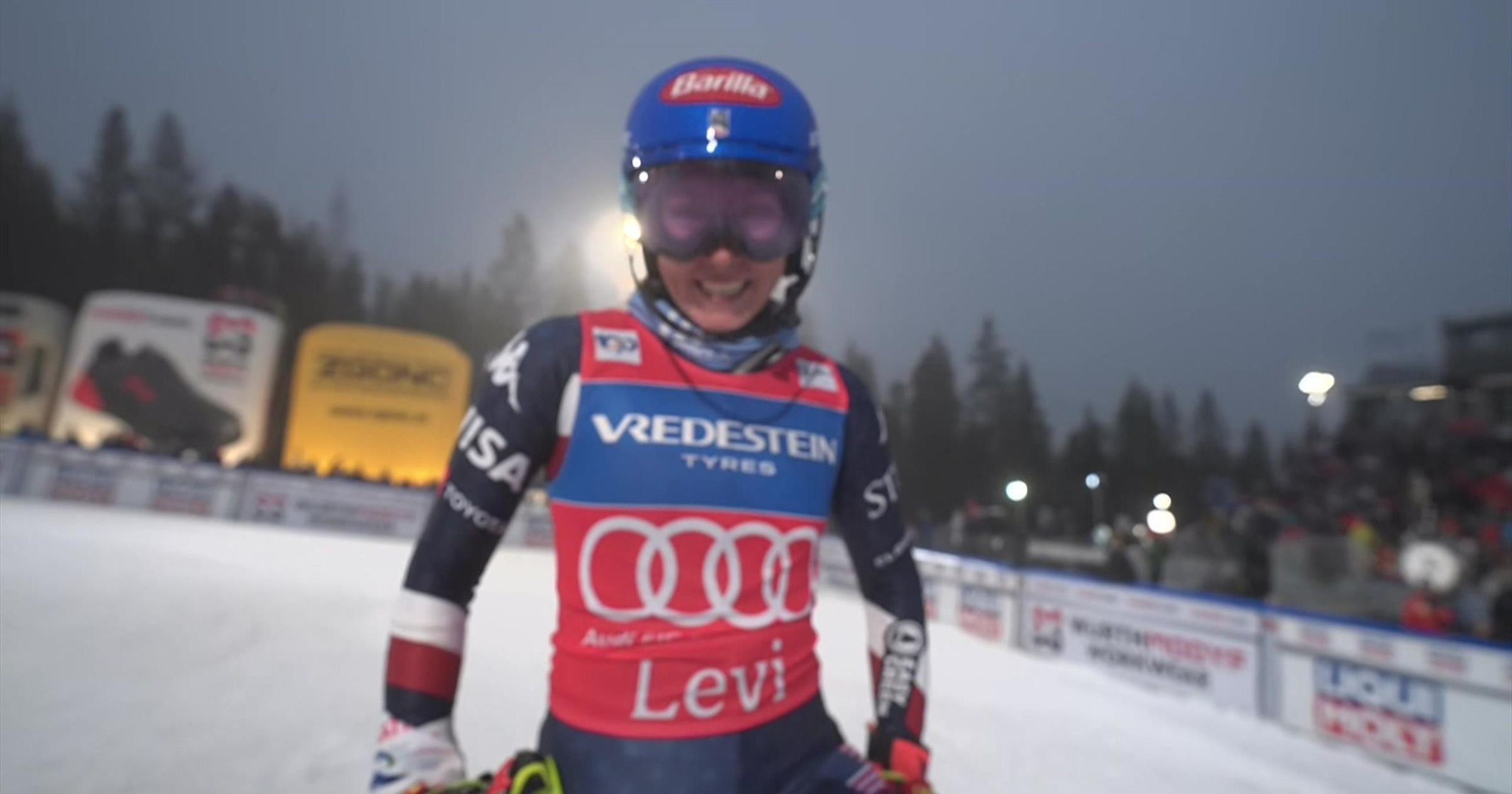 ‘Lit the fire’ Mikaela Shiffrin posts blistering time of 52.39s in first slalom run in Levi
