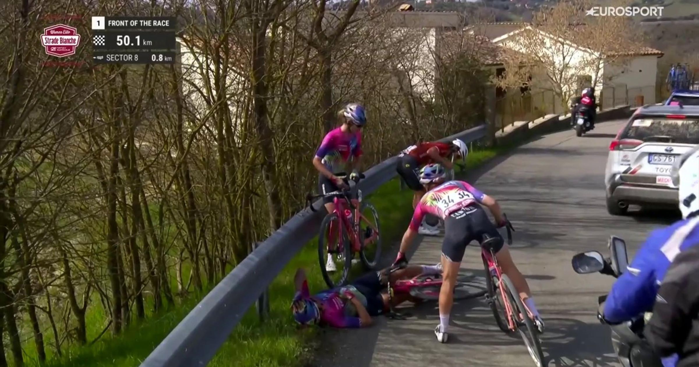 Strade Bianche féminines Niewiadoma à terre la gagnante du Tour de