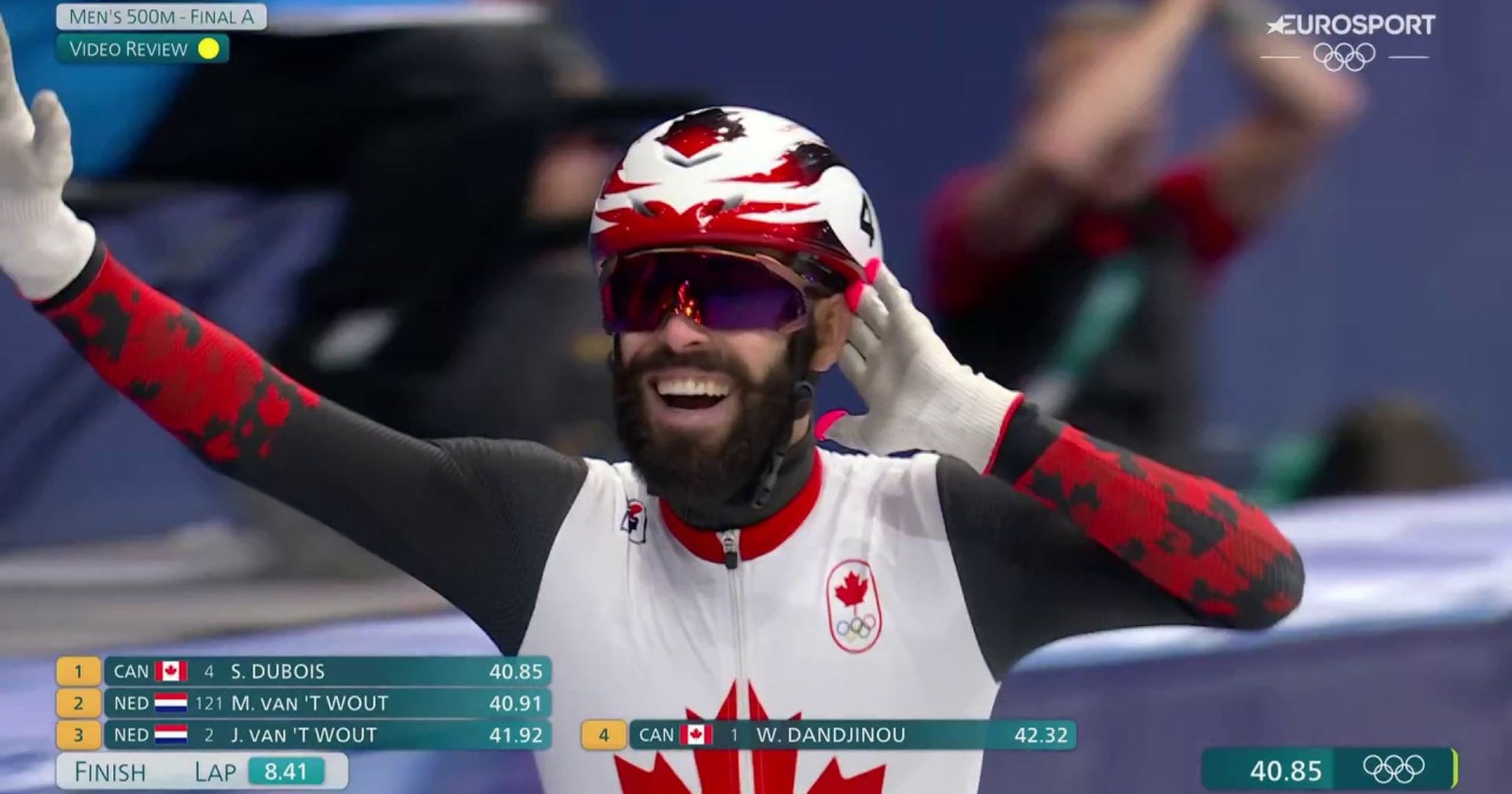 Aranyérmet ért Dubois parádás rajtja férfi 500 méteren a rövidpályás gyorskorcsolyázóknál Kép