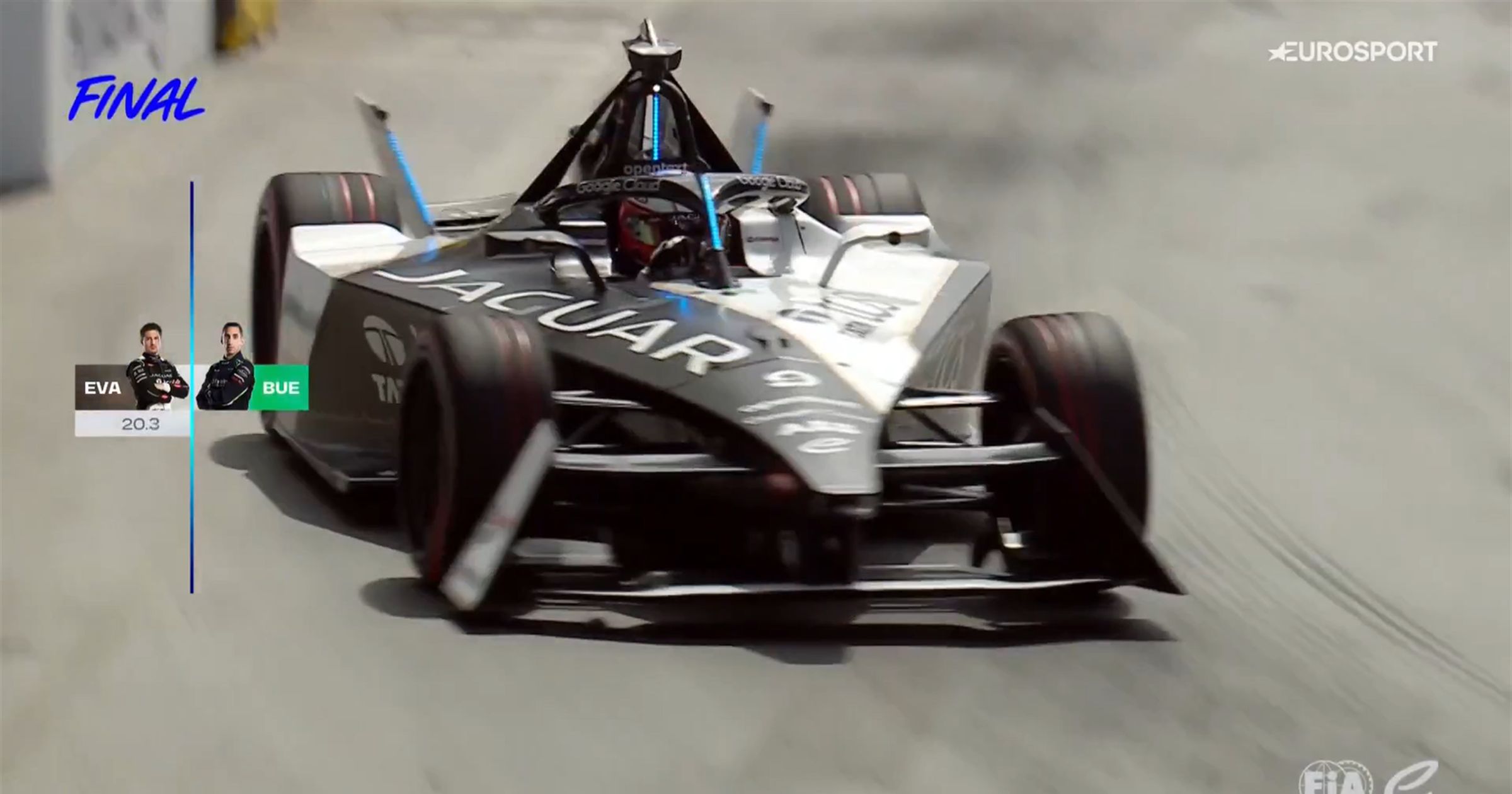 EPrix de Londres Course 1 Evans Jaguar bat Buemi Envision pour la pole position