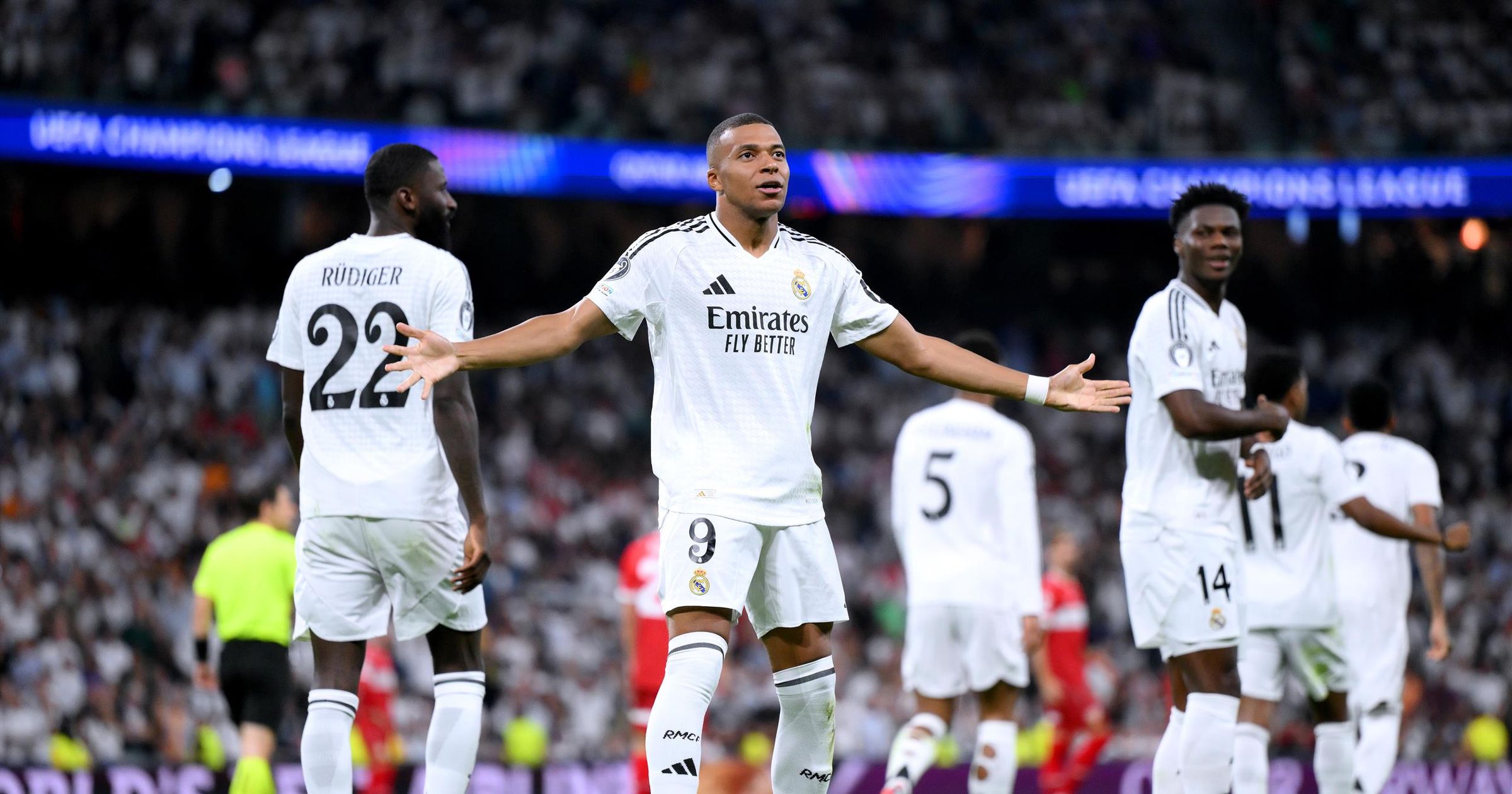 Real Madrid 31 Stuttgart Kylian Mbappe nets on Champions League debut