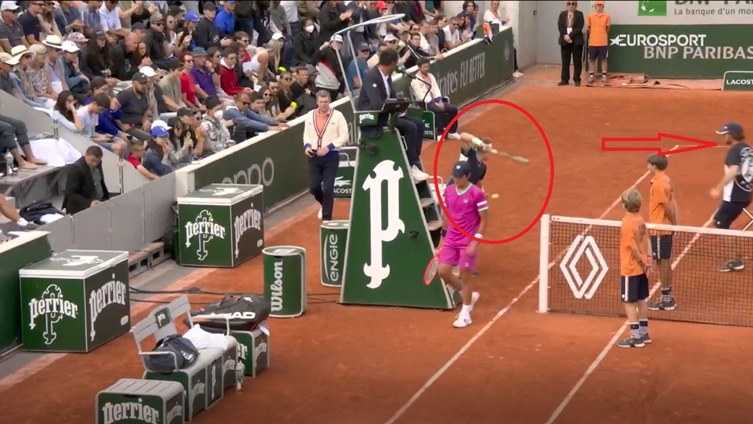 Watch shocking moment Andrey Rublev strikes ball into chair, almost hits court-sweeper at French Open - Tennis video