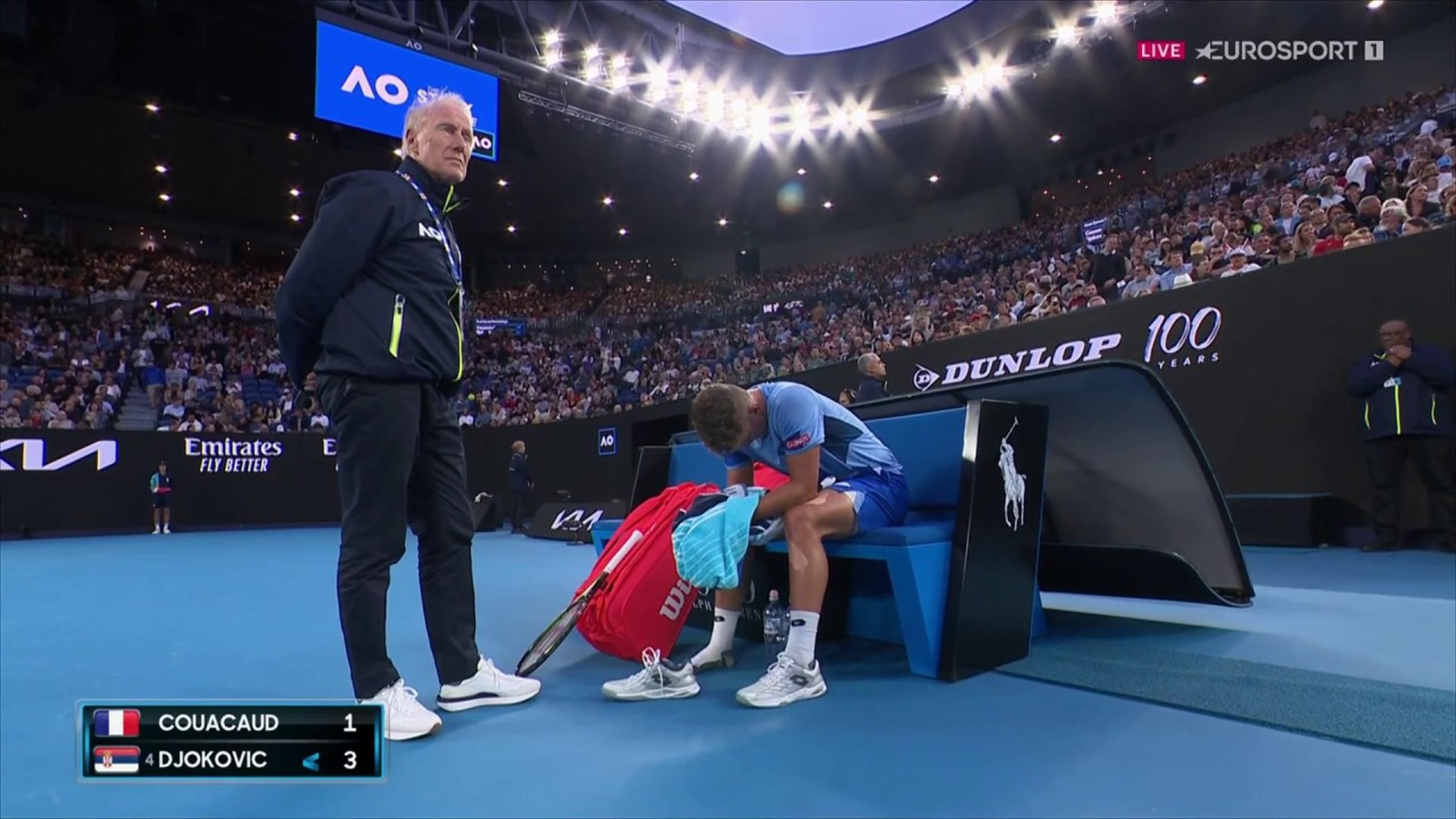 I rolled my ankle! - Enzo Couacaud devastated as he suffers injury in match against Novak Djokovic at Australian Open - Tennis video
