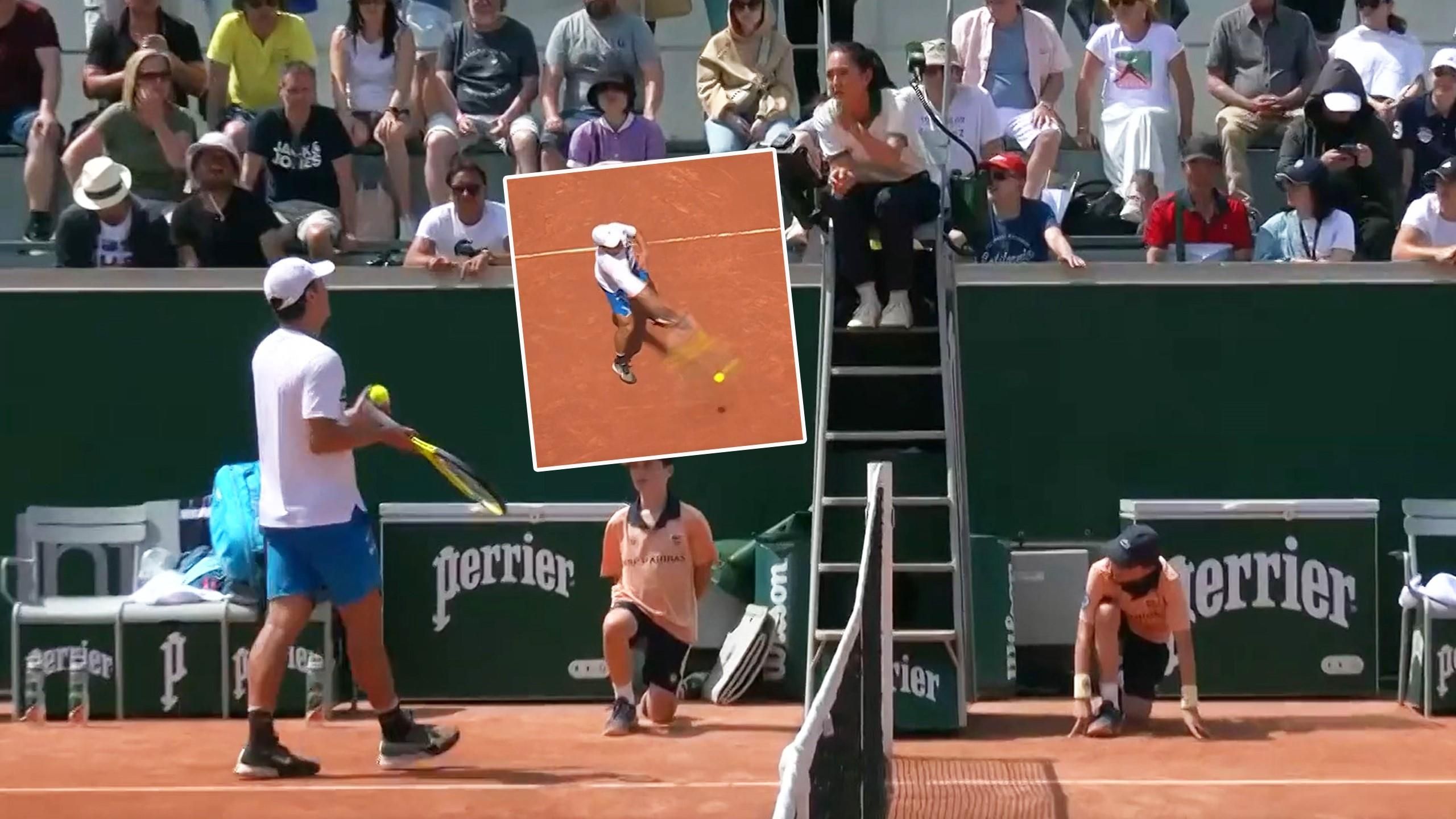 French Open 2023 Astonishing moment Miomir Kecmanovic gets violation for blasting ball from ANOTHER court - Tennis video
