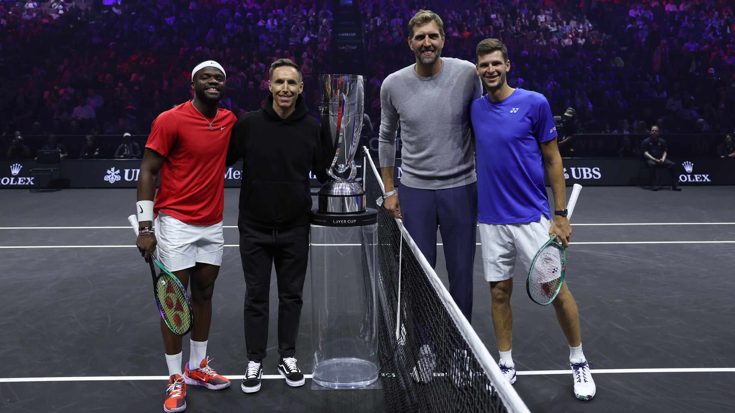 Laver Cup NBA legends Dirk Nowitzki and Steve Nash star in coin toss with Frances Tiafoe and Hubert Hurkacz - Tennis video