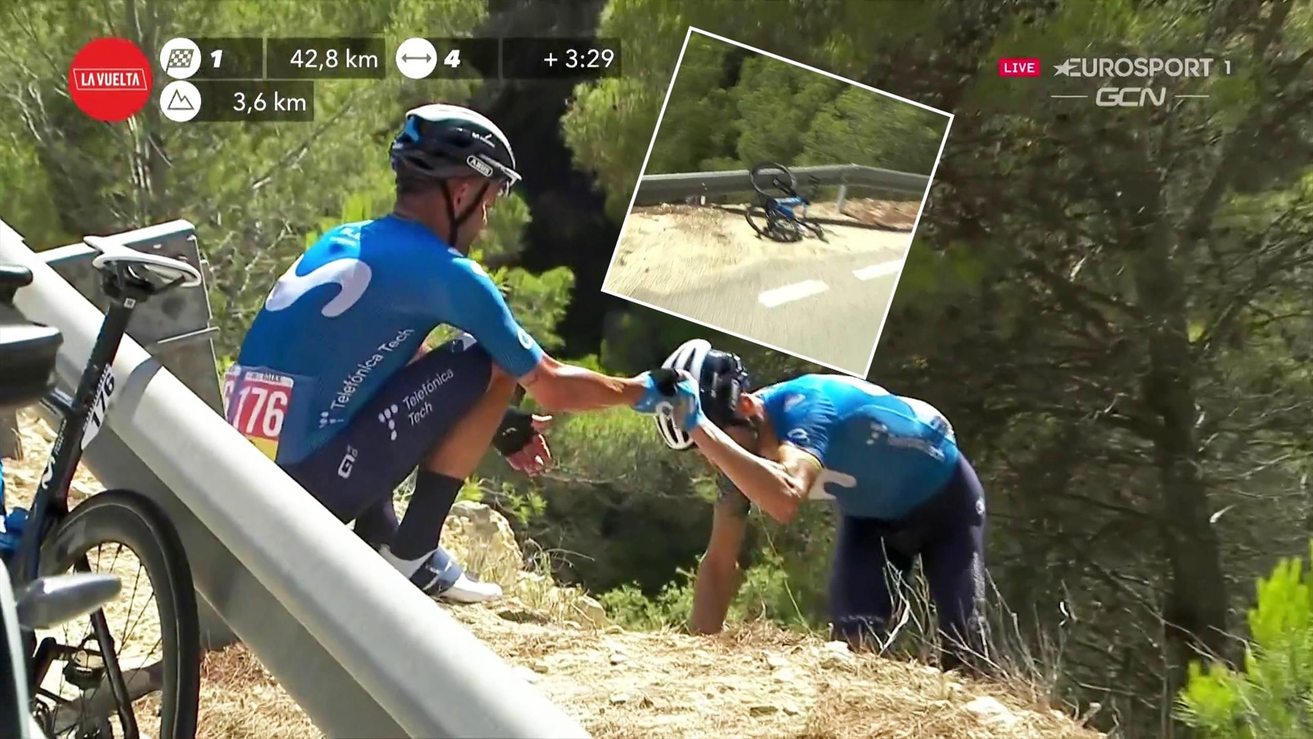 La Vuelta cycling - Wow! - Terrifying moment Alejandro Valverde flies through barrier on mountain descent