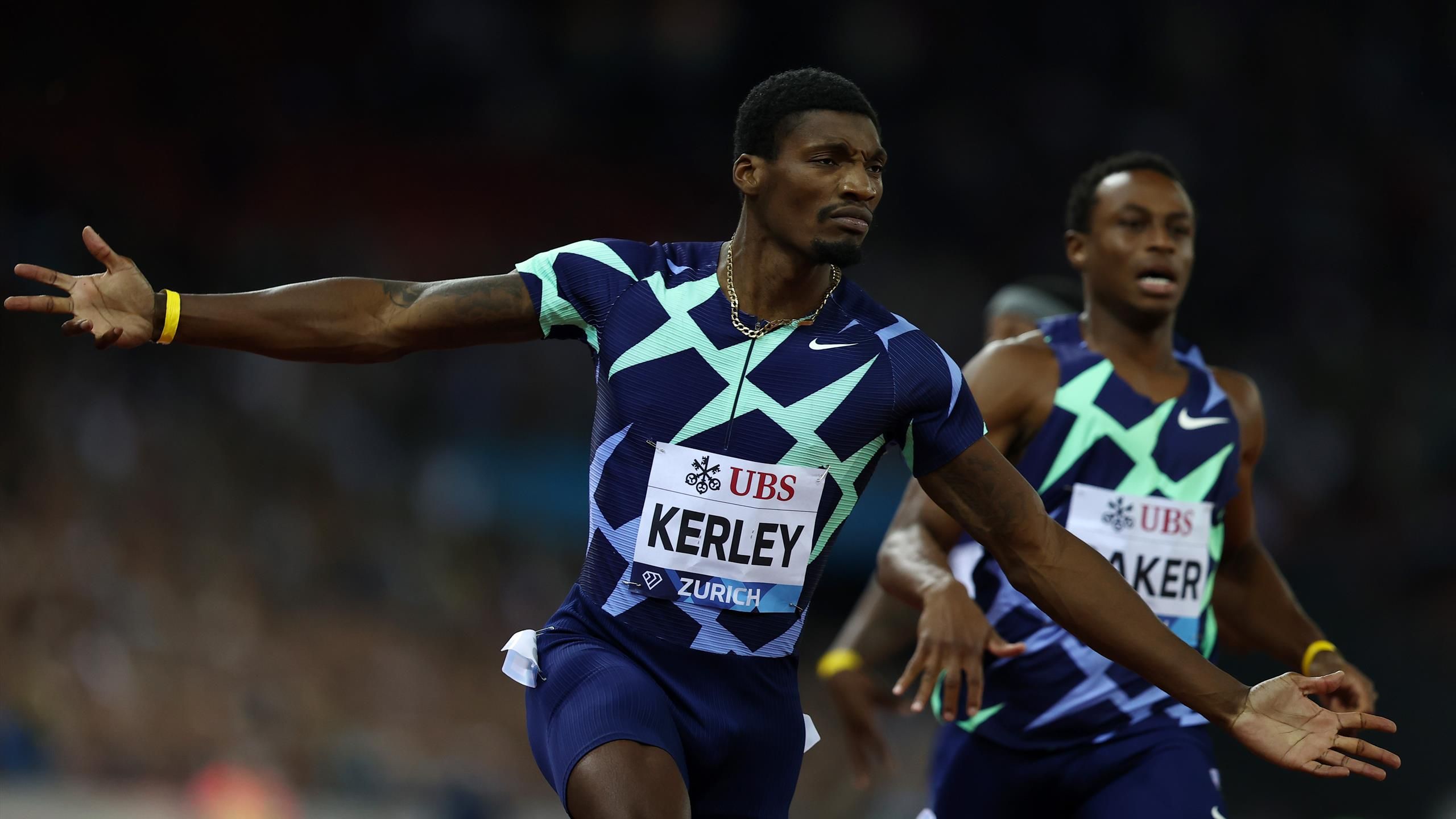 Fred Kerley edges past Andre de Grasse and Ronnie Baker to win men's