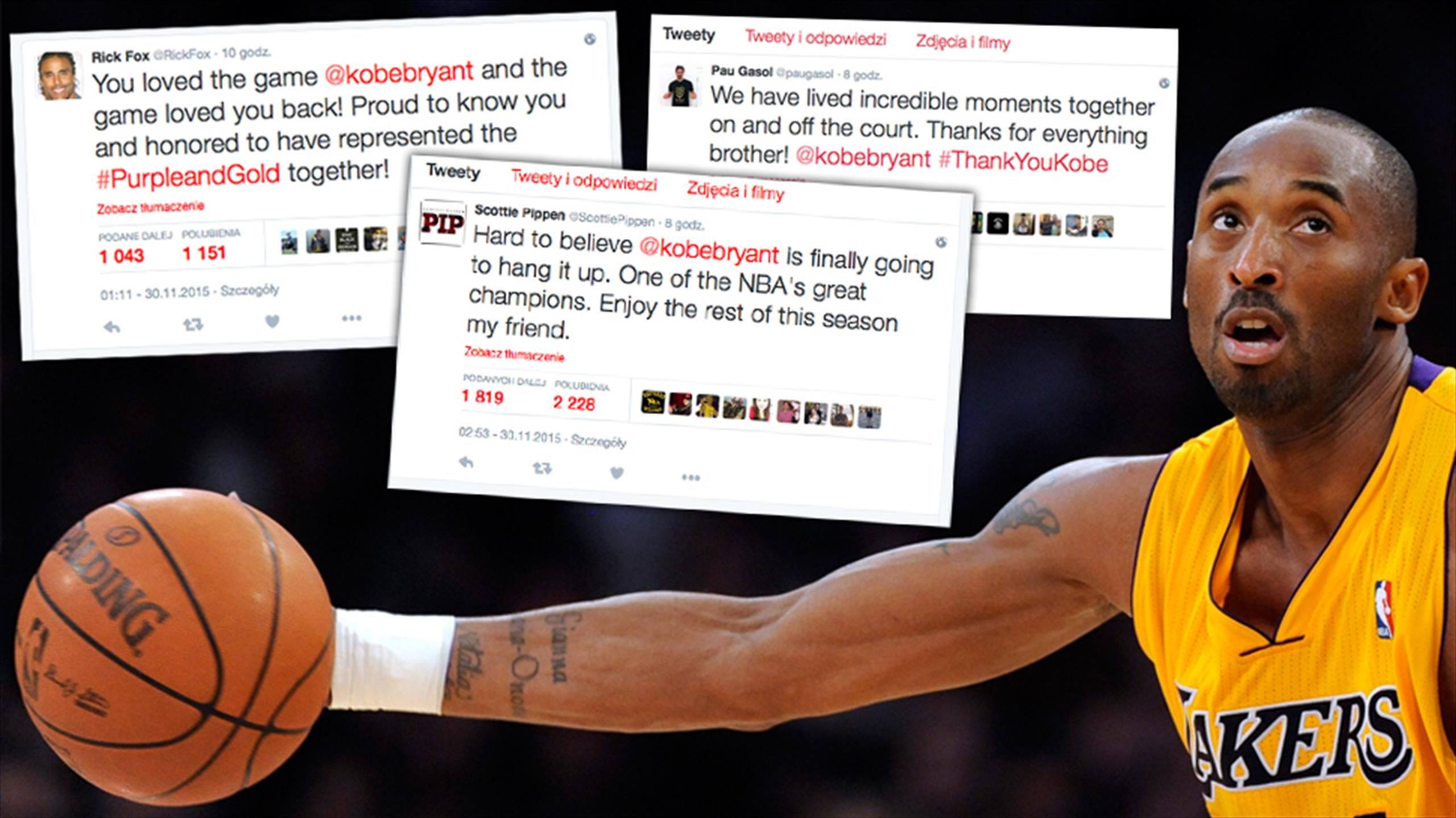 "Dzięki za wszystko, bracie". Bryant odchodzi, świat NBA dotknięty