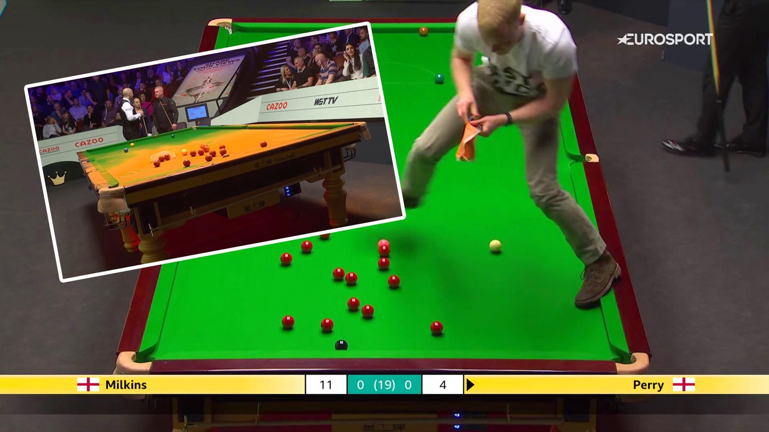World Snooker Championship protestor storms table and covers it in orange  powder during match - Mirror Online