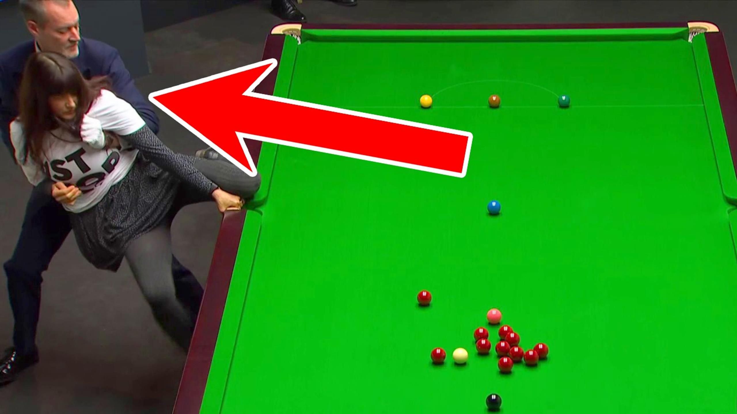 World Snooker Championship 2023 Referee Olivier Marteel wrestles Just