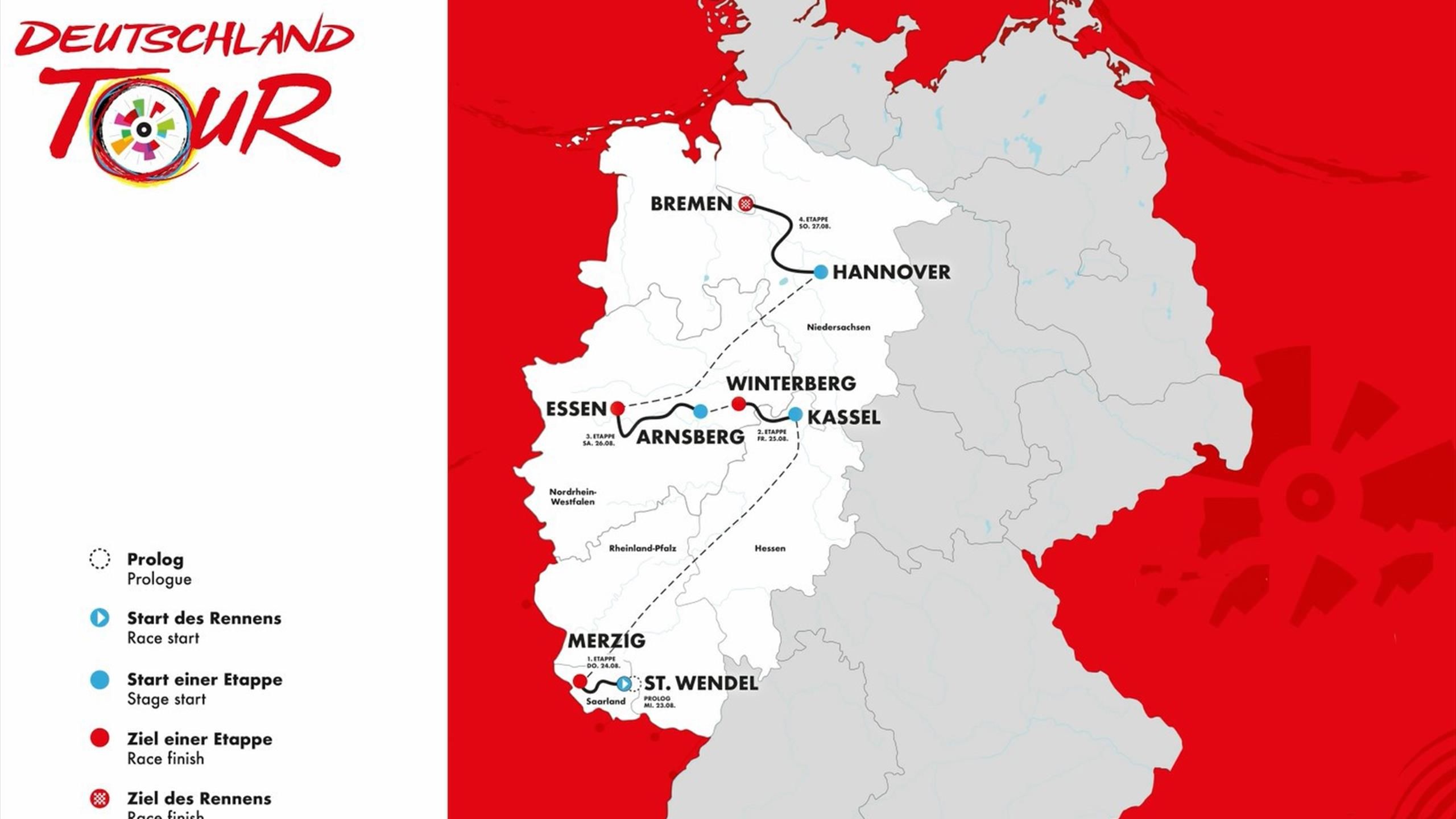 Deutschland Tour 2023 präsentiert Die Strecke der fünf Etappen mit dem Kurs von St. Wendel nach