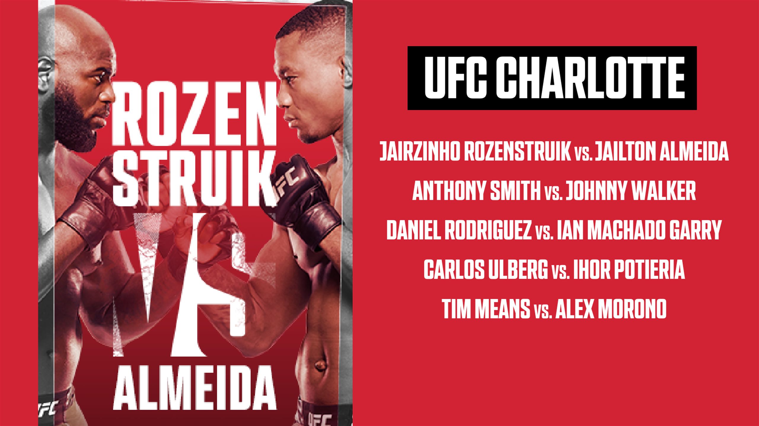UFC Charlotte Hoe laat en waar kijk je live naar UFC Charlotte Rozenstruik vs. Almeida