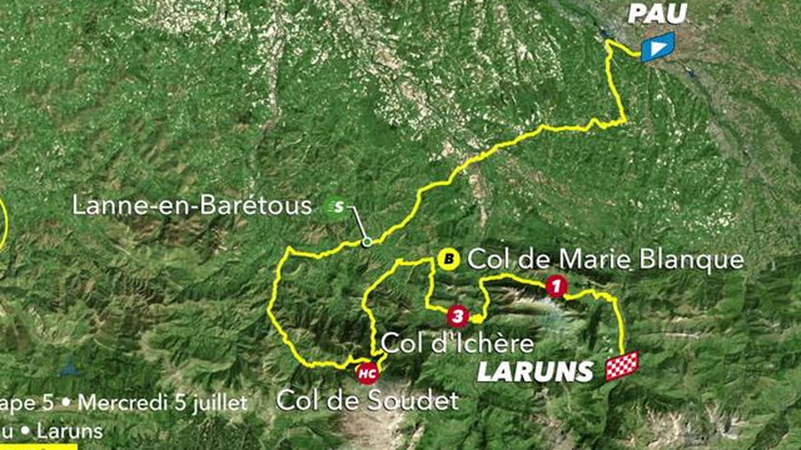 Tour de France - Map of stage 5 - Pau - Laruns (07/05) - Cycling video ...