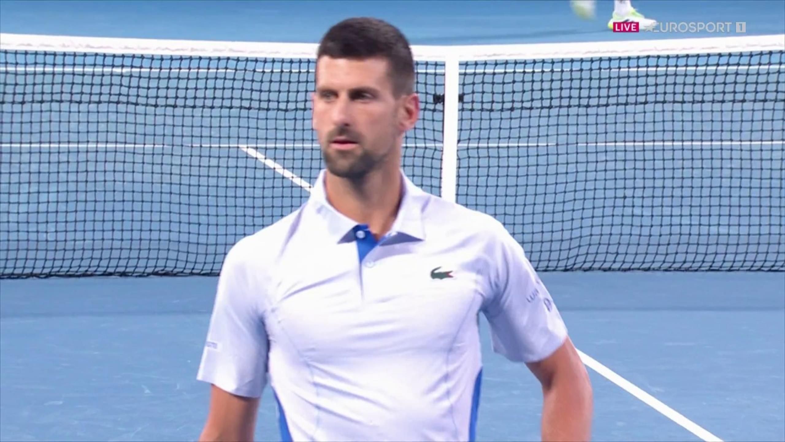 Novak Djokovic wins the opening point against Alexei Popyrin in clash at Australian Open