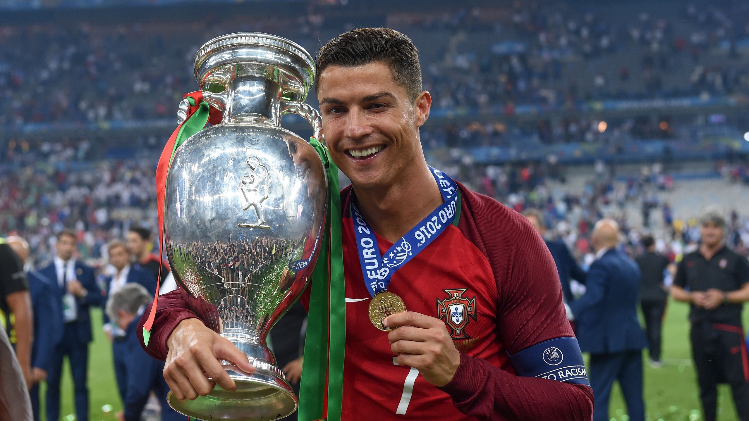 Major trophies won by Cristiano Ronaldo: (35 trophies) - Ronaldo with Euro 2016 medal and trophy | sportzpoint.com