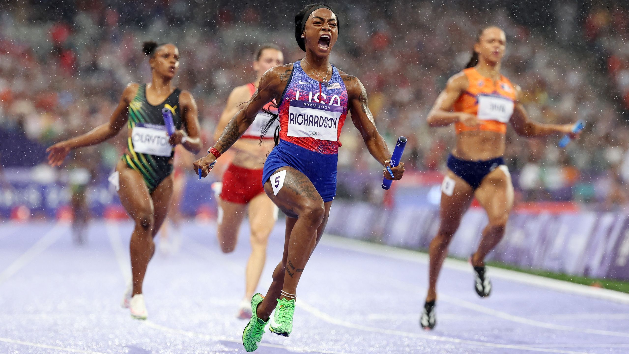 Paris 2024 Team USA win women's 4x 100m relay final, while Team GB