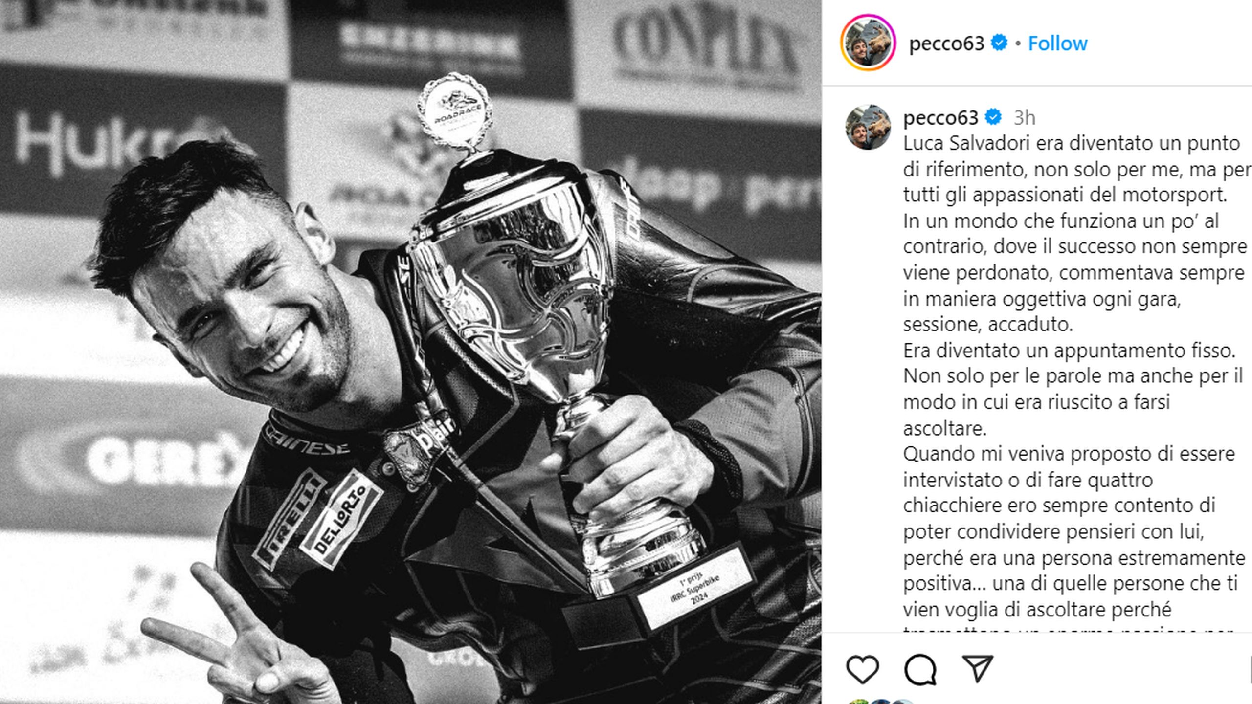 Pecco Bagnaia ricorda Luca Salvadori: “Un punto di riferimento ...