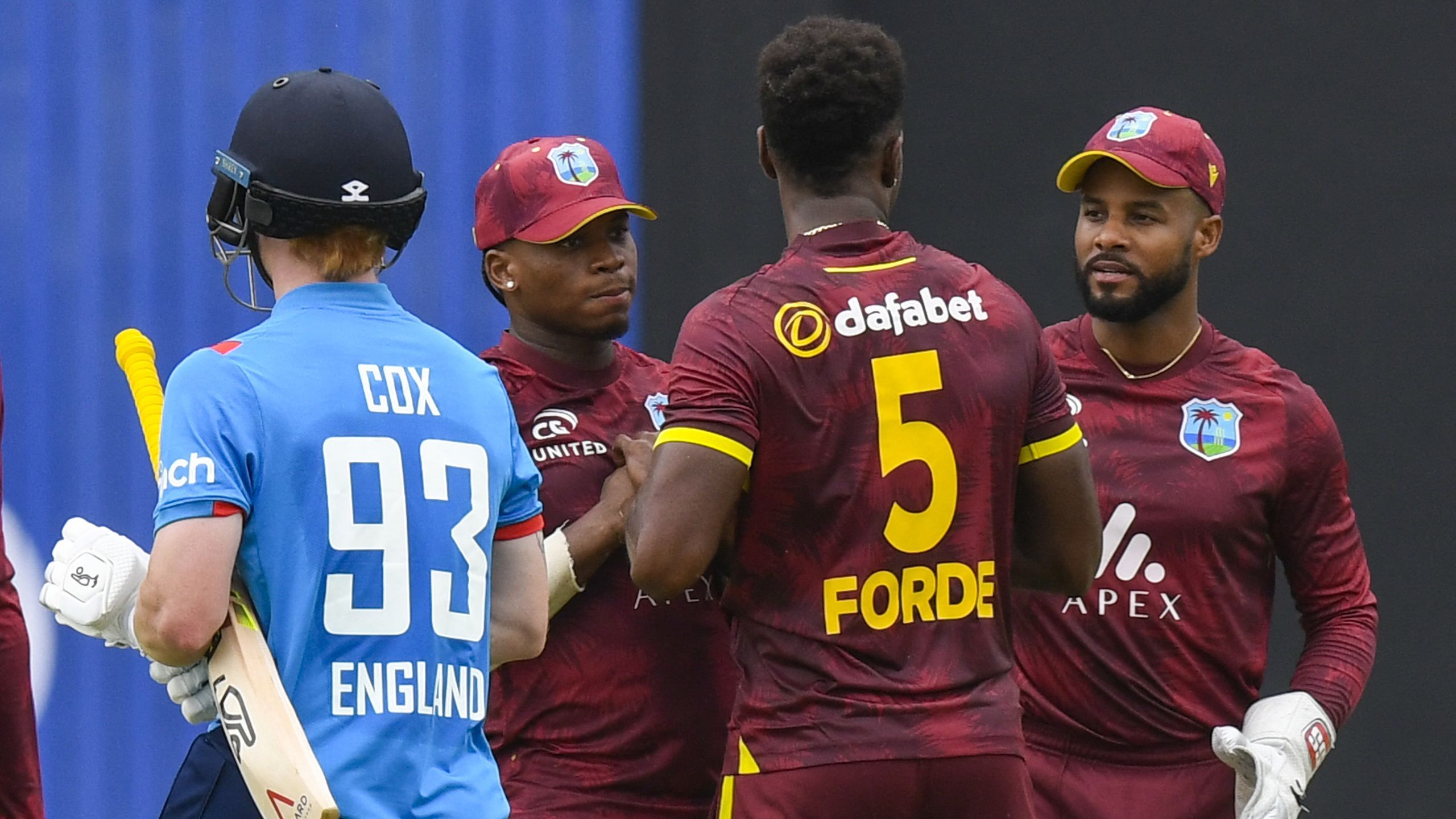 West Indies beat England by eight wickets in first ODI in Antigua as Gudakesh Motie and Evin Lewis star