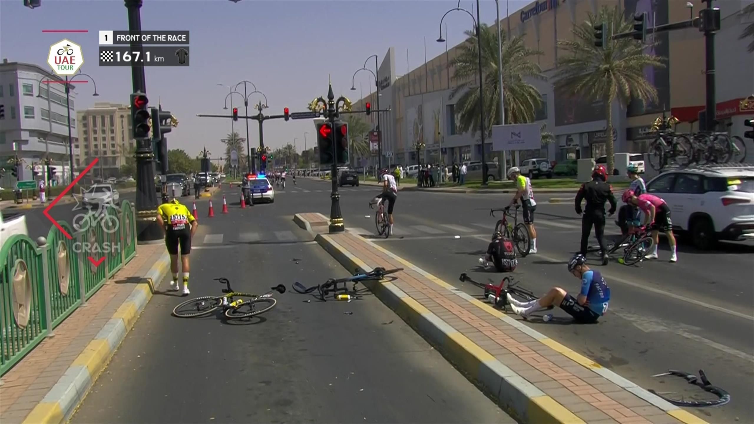 Meerdere slachtoffers bij harde crash slotetappe UAE Tour - Froome ...