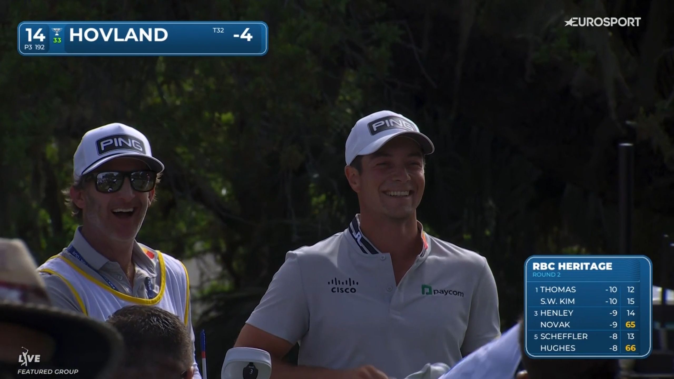 Hovlands caddie bryter ut i latter etter kanonslag - Golf video - Eurosport