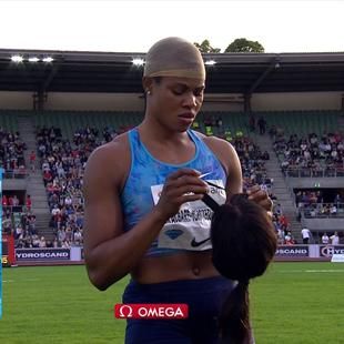 Long jumper Blessing Okagbare s wig falls off on landing