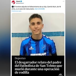 18-letni argentyński piłkarz Camilo Nuin zmarł podczas operacji kolana ...