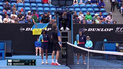 Rublev speaks to umpire about Ukraine flag being draped over hoarding by fans