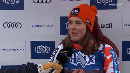 Petra Vlhova po wygraniu slalomu w Kranjskiej Gorze