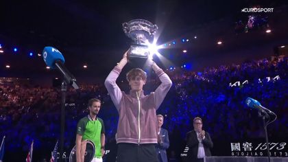 Watch moment Sinner lifts Australian Open trophy after winning first Grand Slam